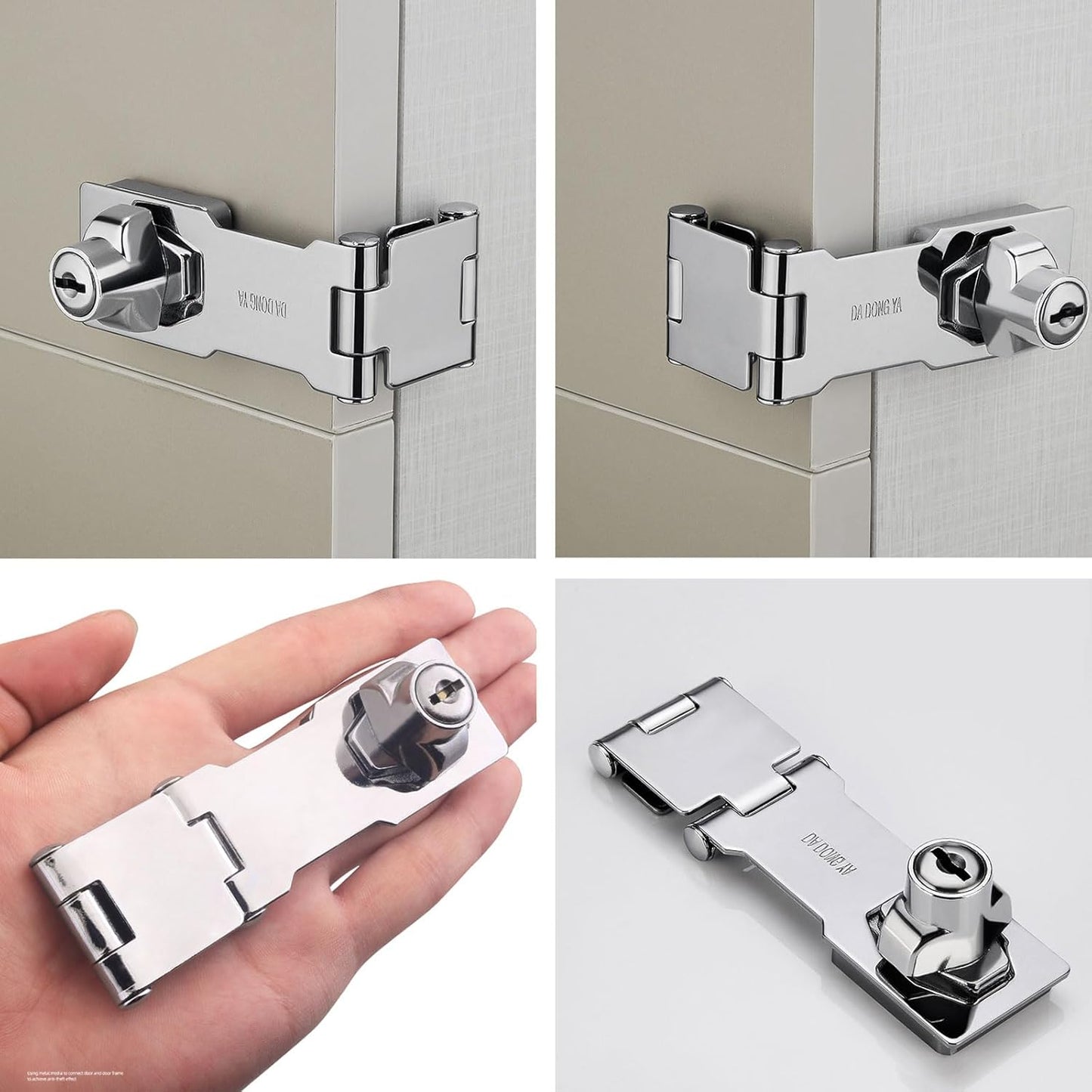 Chrome Finish 90/180 Degree Keyed Hasp Locks for Cabinets and Doors - Set of 2