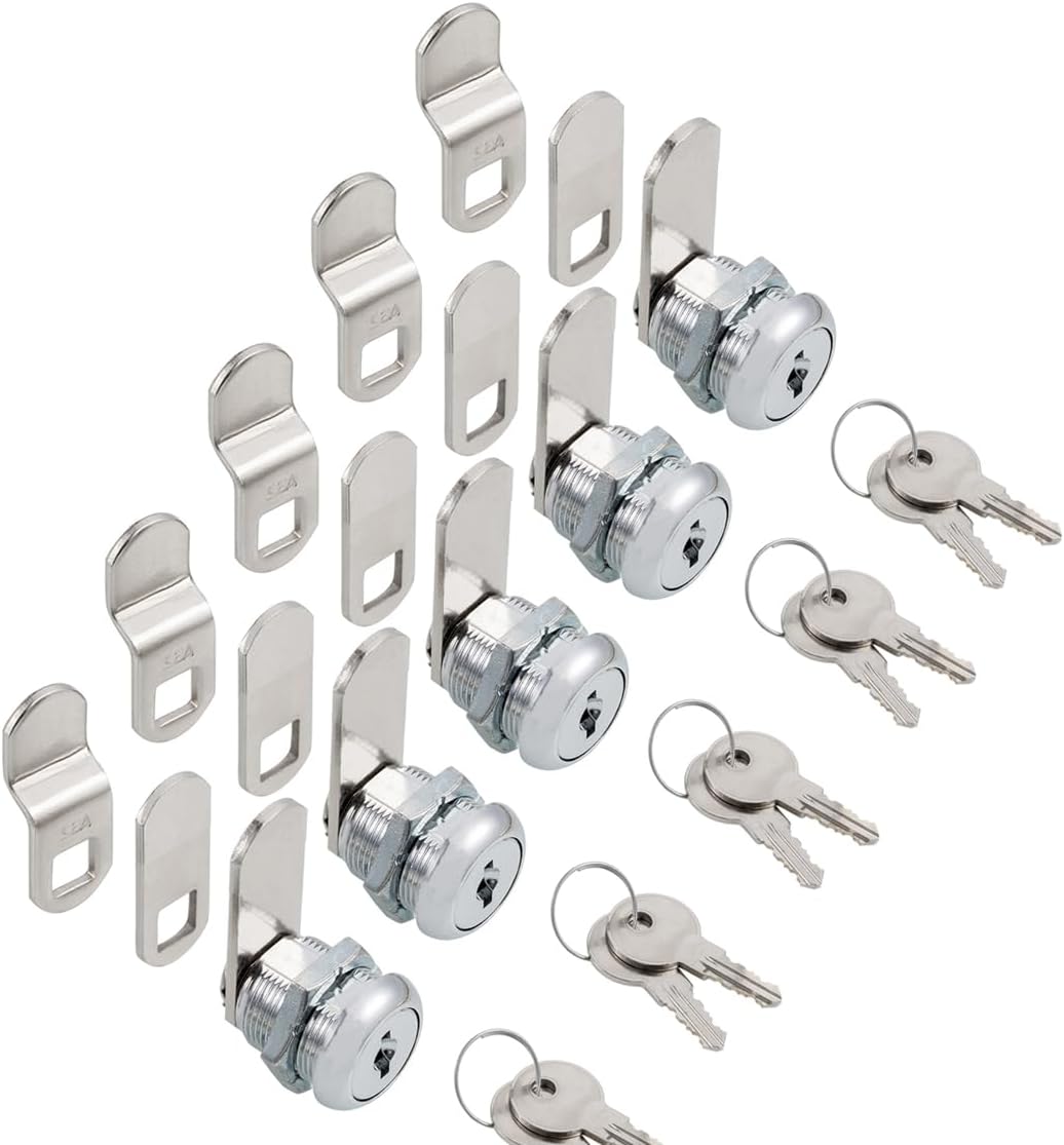 Chrome Finish Cabinet Cam Locks Keyed Alike for Tool Box RV Compartment Mailbox - 5/8" Cylinder, Fits 3/8" Max Panel Thickness, 3 Cams, 2 Keys