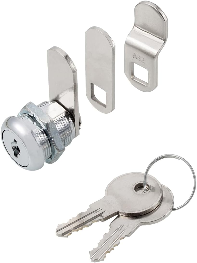 Chrome Finish Cabinet Cam Locks Keyed Alike for Tool Box RV Compartment Mailbox - 5/8" Cylinder, Fits 3/8" Max Panel Thickness, 3 Cams, 2 Keys
