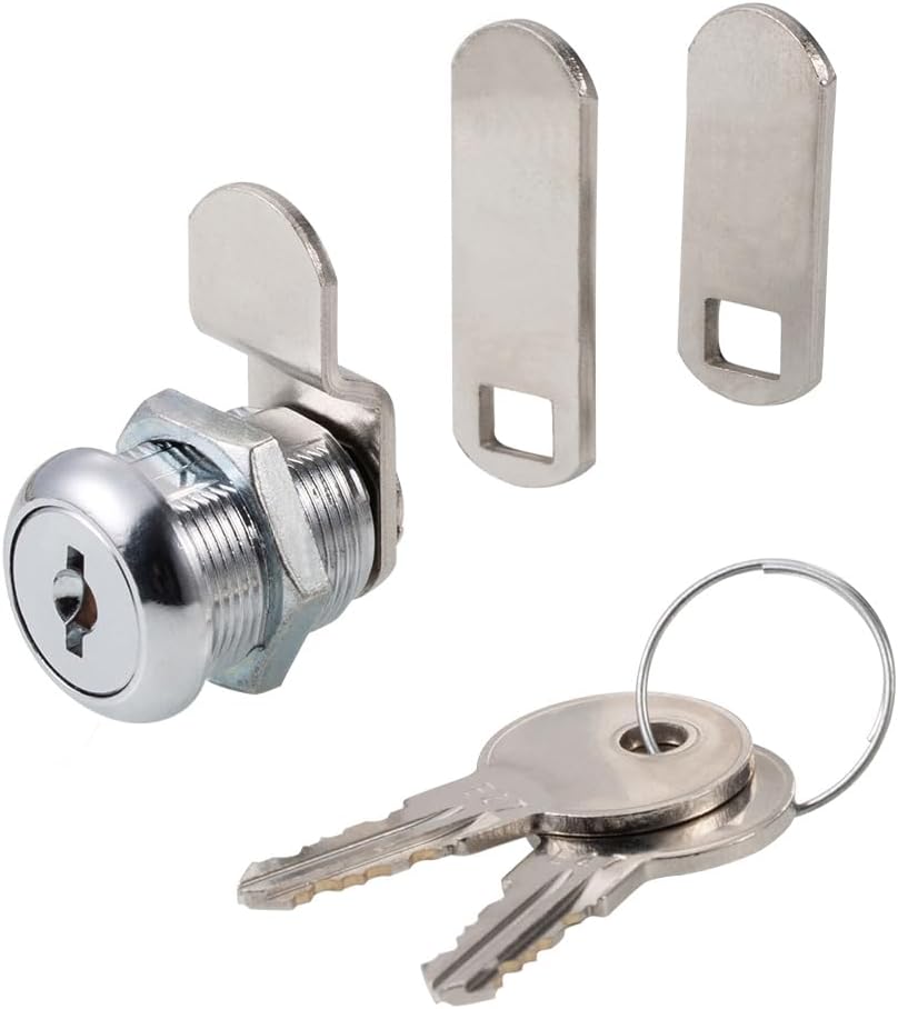 Chrome Finish Cabinet Cam Locks Keyed Alike for Tool Box RV Compartment Mailbox - 5/8" Cylinder, Fits 3/8" Max Panel Thickness, 3 Cams, 2 Keys