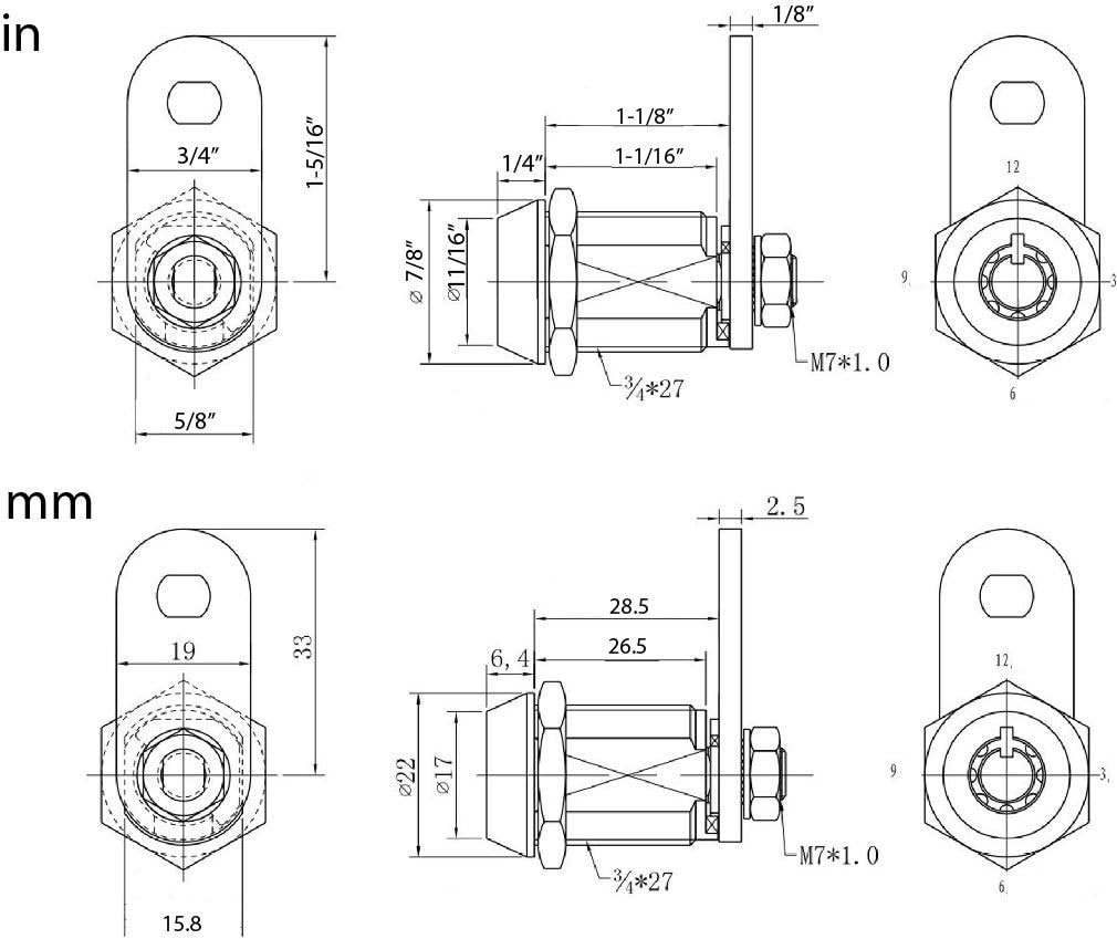 Chrome Finish Tubular Cam Lock with 1-1/8" Cylinder - Keyed Different by FJM Security