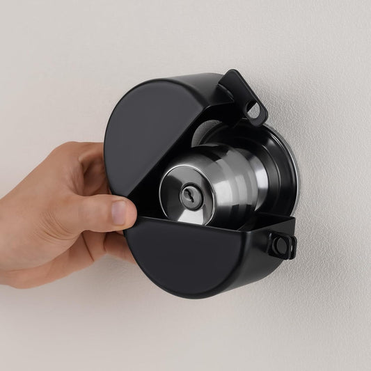 Circular Door Handle Lock Cover with Padlock - Prevents Unauthorized Entry and Turning of Door Handle - Black