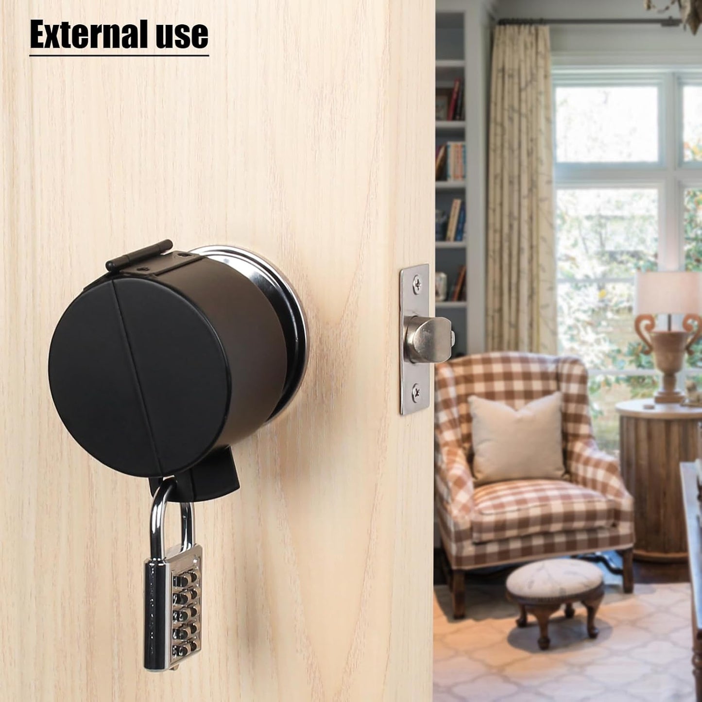 Circular Door Handle Lock Cover with Padlock - Prevents Unauthorized Entry and Turning of Door Handle - Black