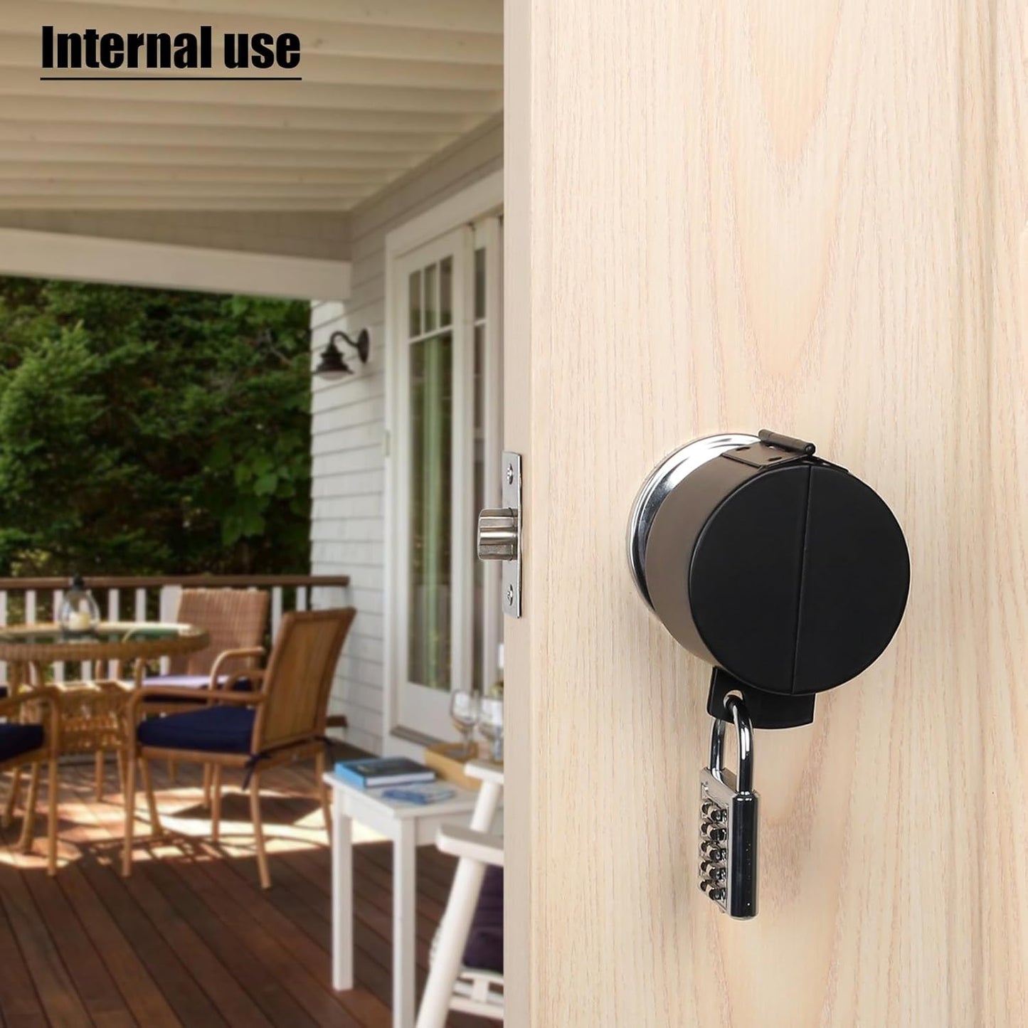 Circular Door Handle Lock Cover with Padlock - Prevents Unauthorized Entry and Turning of Door Handle - Black