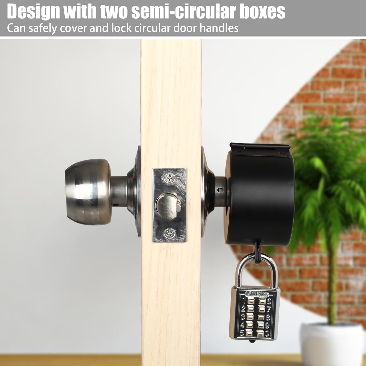 Circular Door Handle Lock Cover with Padlock - Prevents Unauthorized Entry and Turning of Door Handle - Black