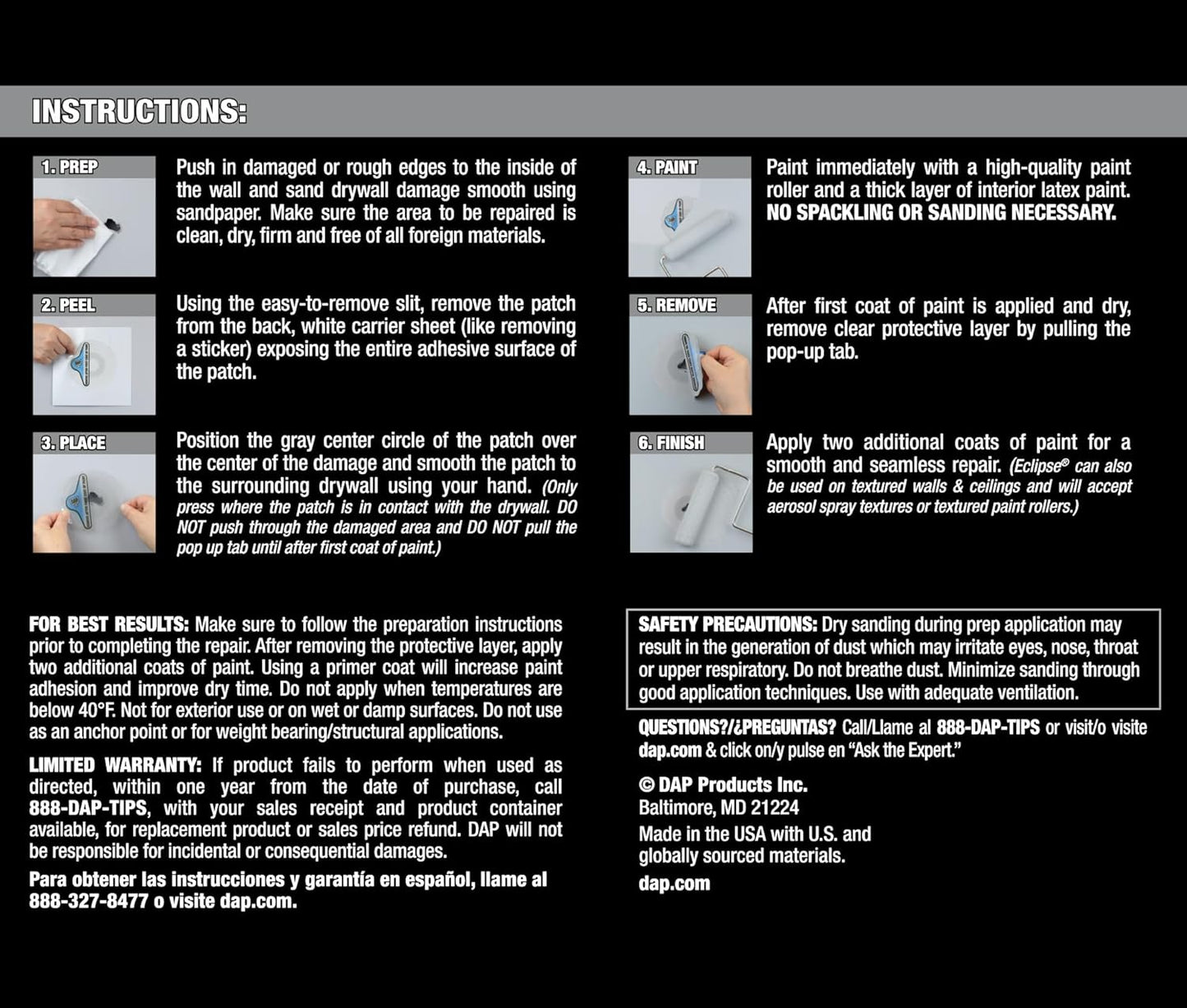 Clear and White 4 Inch DAP 7079809163 Eclipse Wall Patch Repair Kit