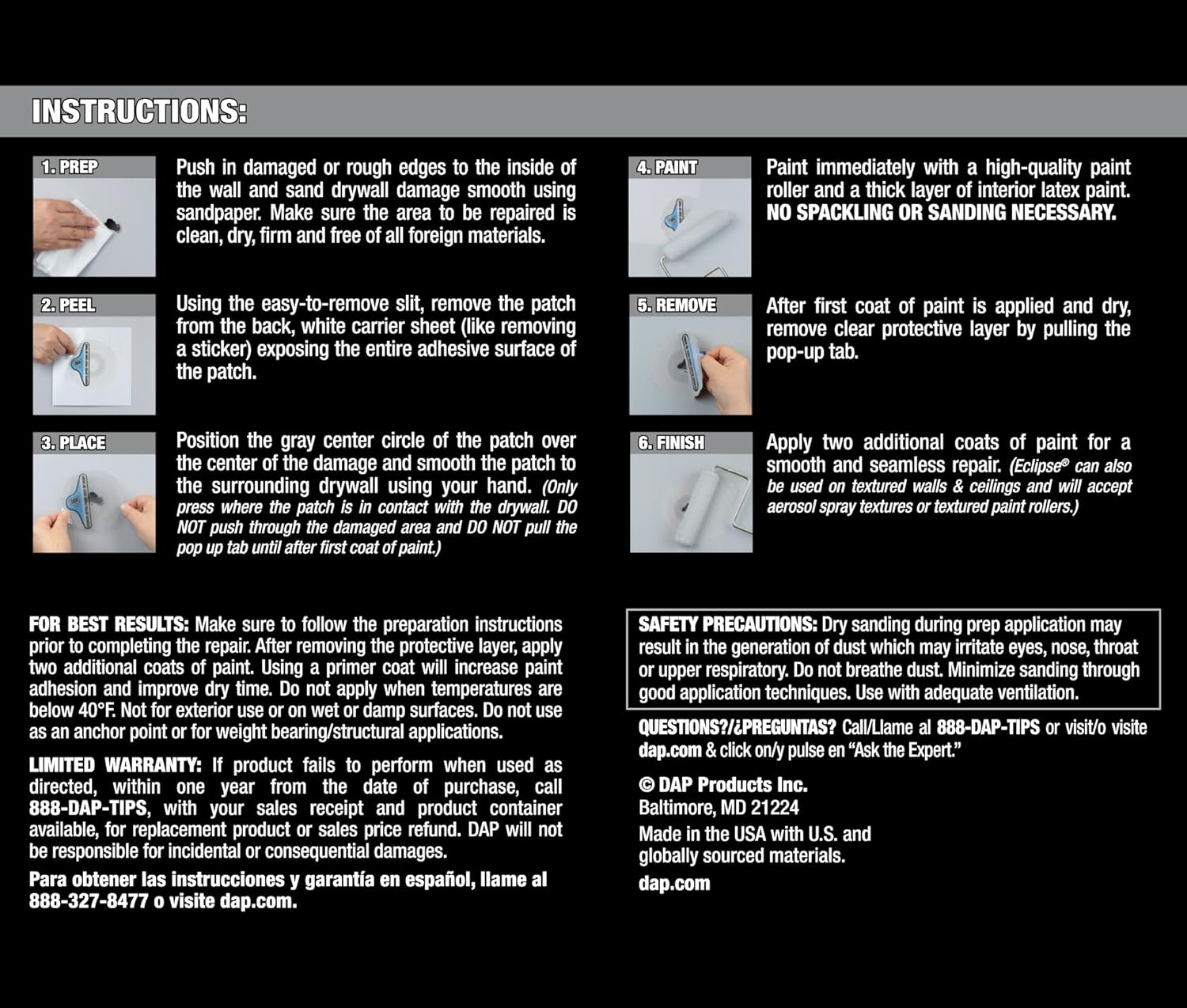 Clear and White 4 Inch DAP 7079809163 Eclipse Wall Patch Repair Kit