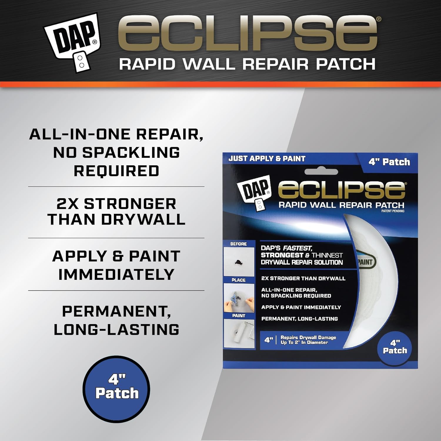 Clear and White 4 Inch DAP 7079809163 Eclipse Wall Patch Repair Kit