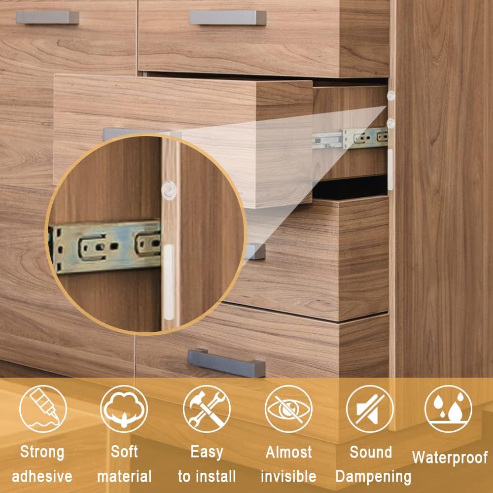 Clear Cabinet Door Bumpers Set - Soft Close Cushion Pads, Anti Slip Glass Table Top Pads, Self Adhesive Rubber Strips - Round & Rectangular Shapes, 50 PCS