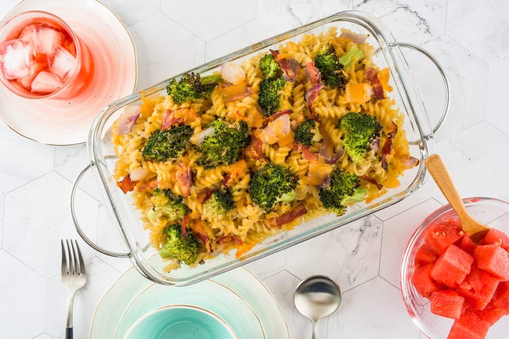 Clear Glass Casserole Dish Set - Durable Borosilicate Glass Bakeware, Oven & Microwave Safe, Rectangular Baking Pan with Stand (10 x 6.5 Inch)