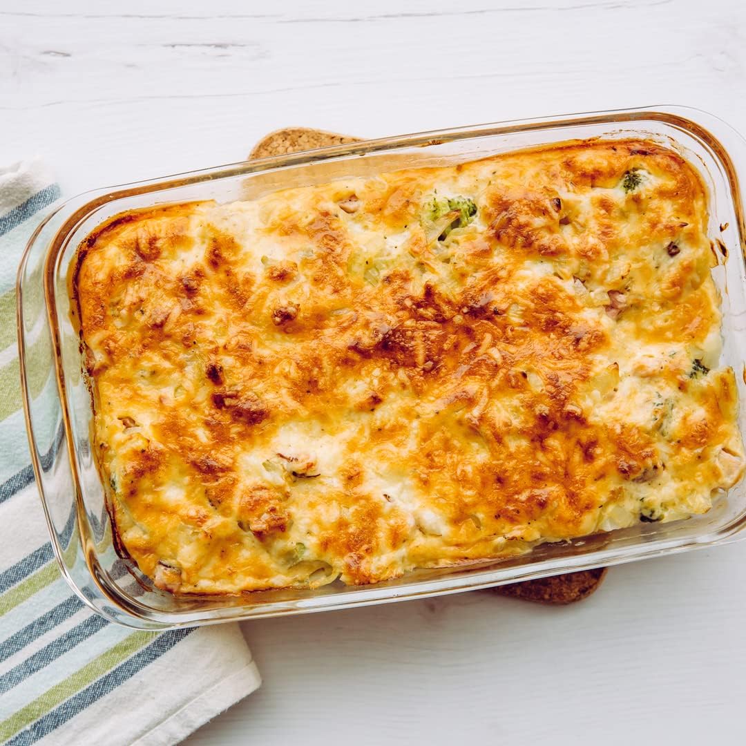 Clear Glass Casserole Dish Set - Durable Borosilicate Glass Bakeware, Oven & Microwave Safe, Rectangular Baking Pan with Stand (10 x 6.5 Inch)