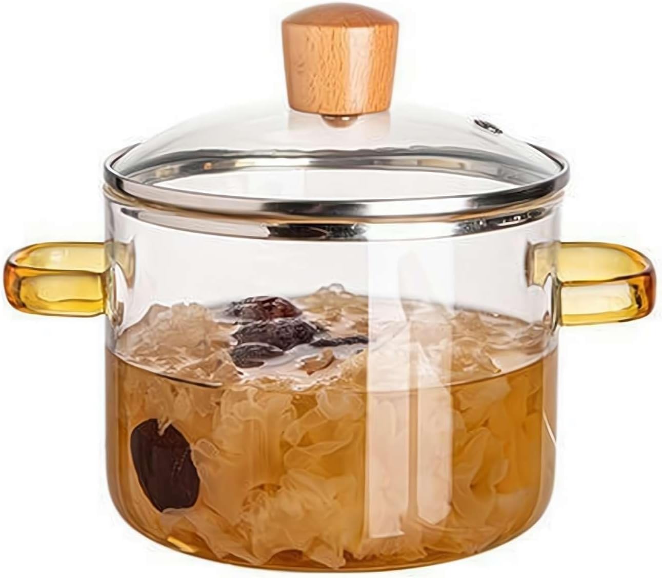 Clear Glass Cooking Pot Set with Lid, Microwavable & Heat Resistant - Borosilicate Glass Cookware for Stovetop & Soup Making