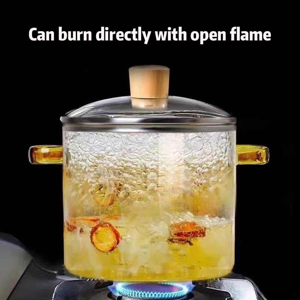 Clear Glass Cooking Pot Set with Lid, Microwavable & Heat Resistant - Borosilicate Glass Cookware for Stovetop & Soup Making