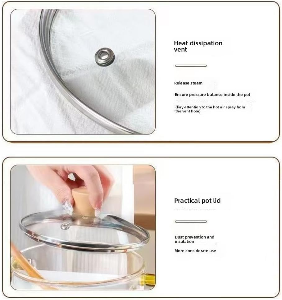 Clear Glass Cooking Pot Set with Lid, Microwavable & Heat Resistant - Borosilicate Glass Cookware for Stovetop & Soup Making