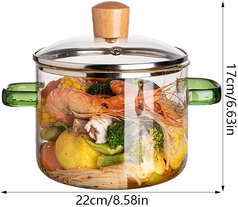 Clear Glass Cooking Pot Set with Lid, Microwavable & Heat Resistant - Borosilicate Glass Cookware for Stovetop & Soup Making
