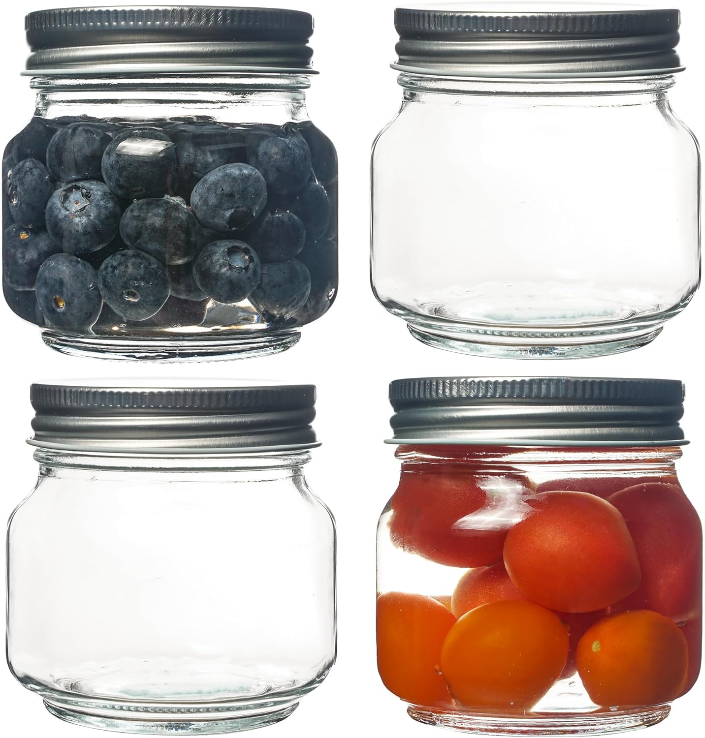 Clear Glass Regular Mouth Mason Jars for Canning and Food Storage - Set of 4 (8.5oz)