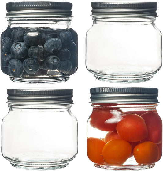 Clear Glass Regular Mouth Mason Jars for Canning and Food Storage - Set of 4 (8.5oz)