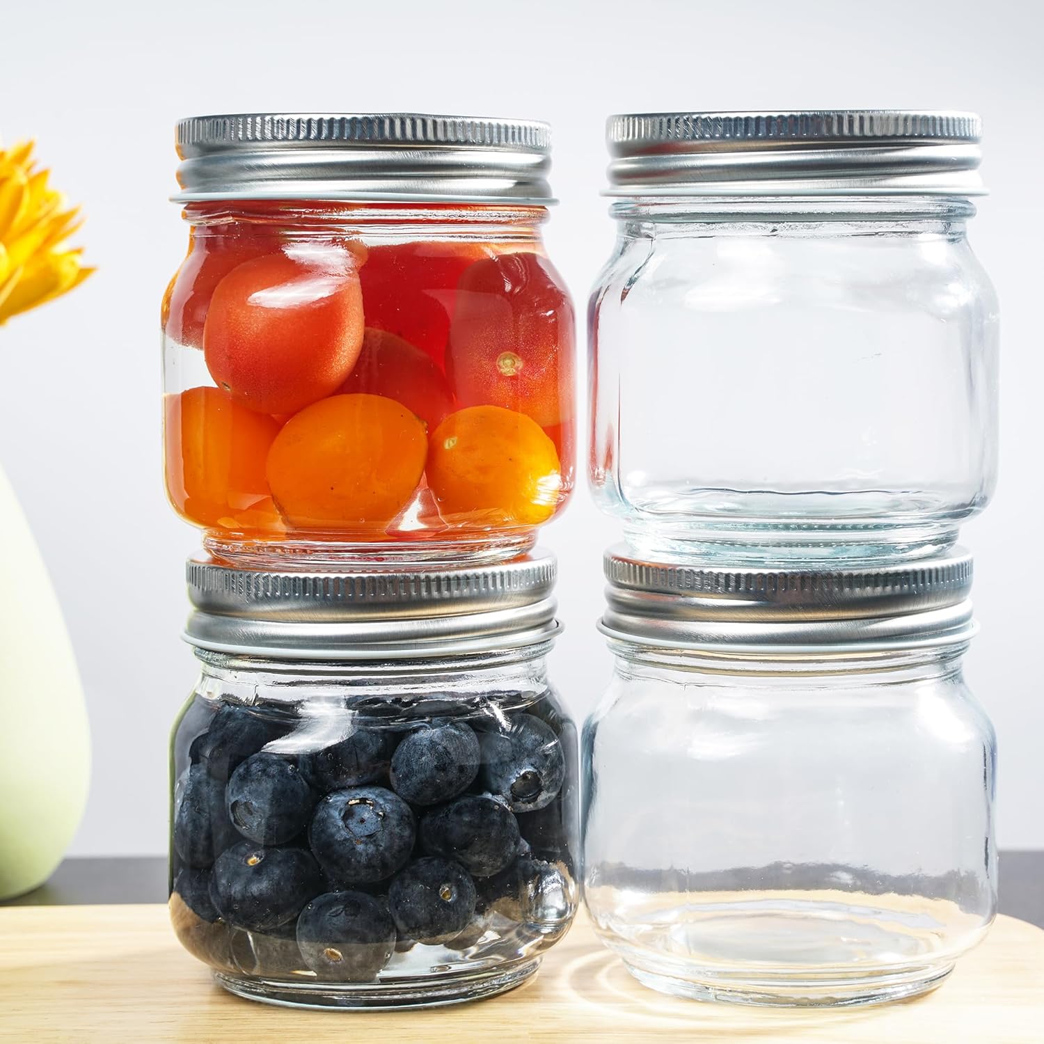 Clear Glass Regular Mouth Mason Jars for Canning and Food Storage - Set of 4 (8.5oz)