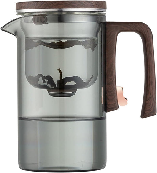 Clear Glass Tea Pot with Removable Infuser and One-Button Press Filter - 720ml Witchcraft Tea Kettle for Loose Tea - Gray