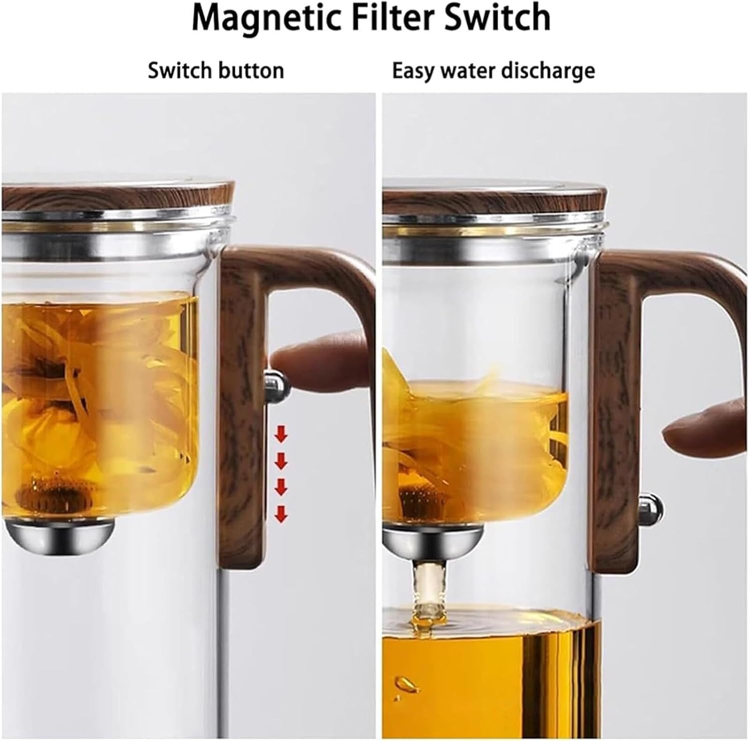 Clear Glass Tea Pot with Removable Infuser and One-Button Press Filter - 720ml Witchcraft Tea Kettle for Loose Tea - Gray