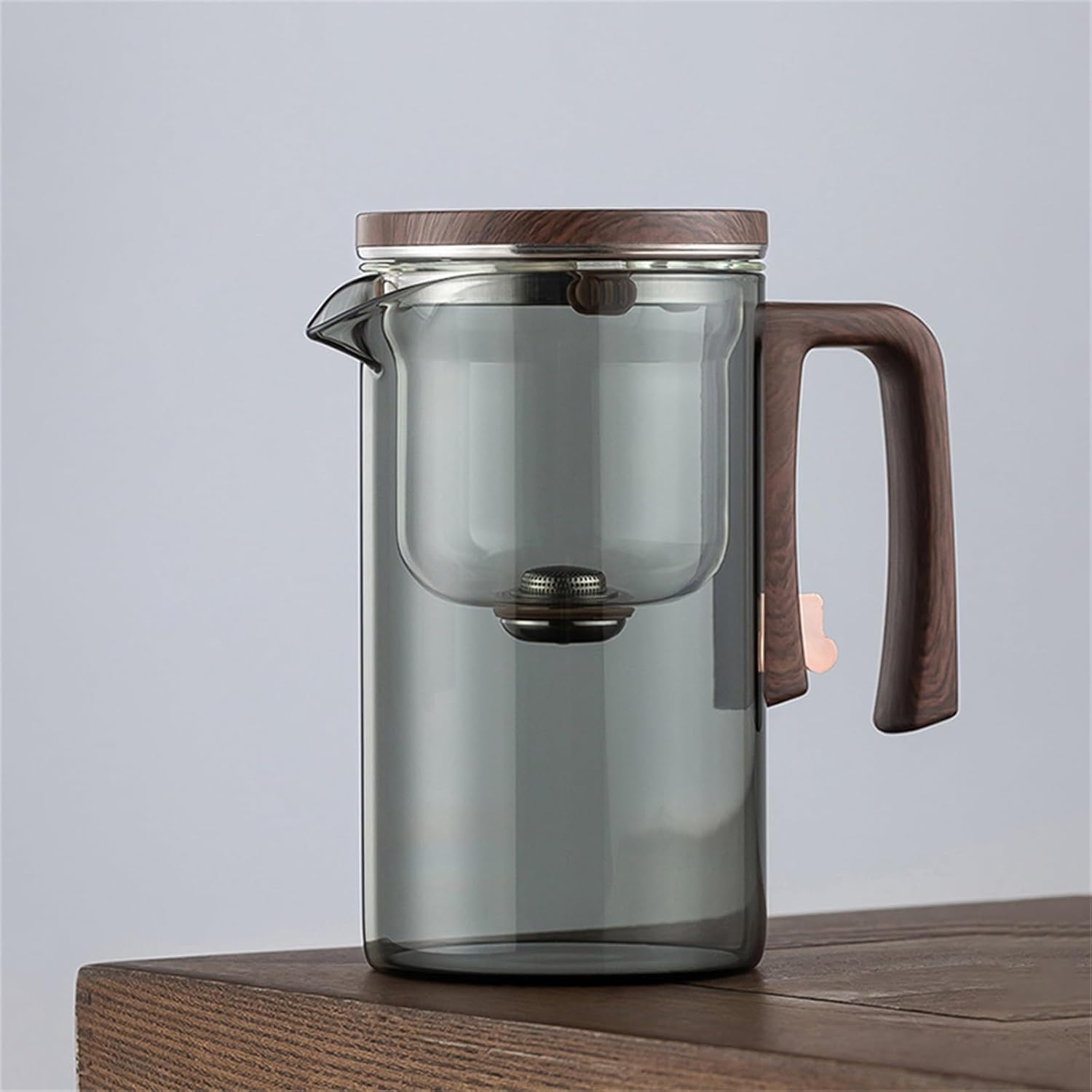 Clear Glass Tea Pot with Removable Infuser and One-Button Press Filter - 720ml Witchcraft Tea Kettle for Loose Tea - Gray