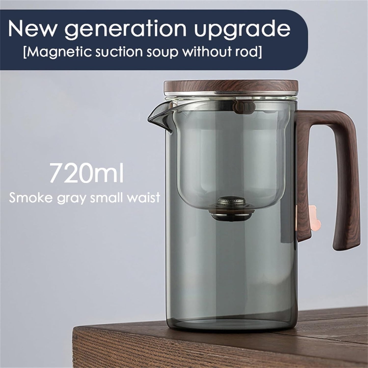Clear Glass Tea Pot with Removable Infuser and One-Button Press Filter - 720ml Witchcraft Tea Kettle for Loose Tea - Gray