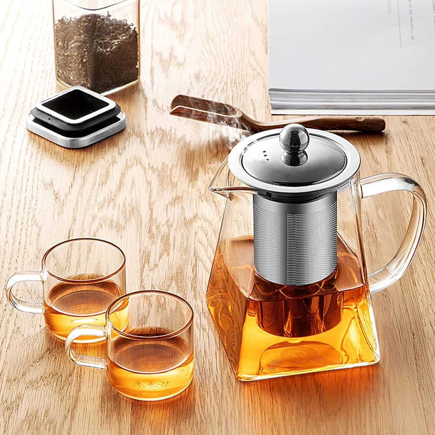 Clear Glass Teapot with Removable Stainless Steel Infuser for Loose Tea - 750ml/25.4oz - Ideal for Home or Office