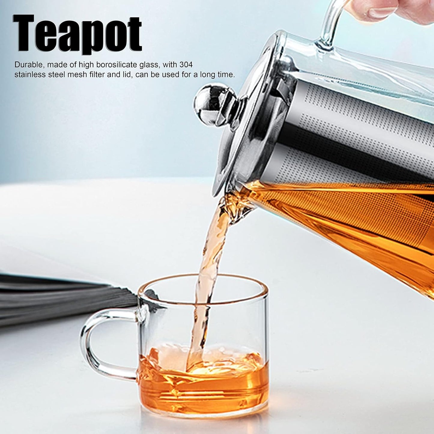 Clear Glass Teapot with Removable Stainless Steel Infuser for Loose Tea - 750ml/25.4oz - Ideal for Home or Office