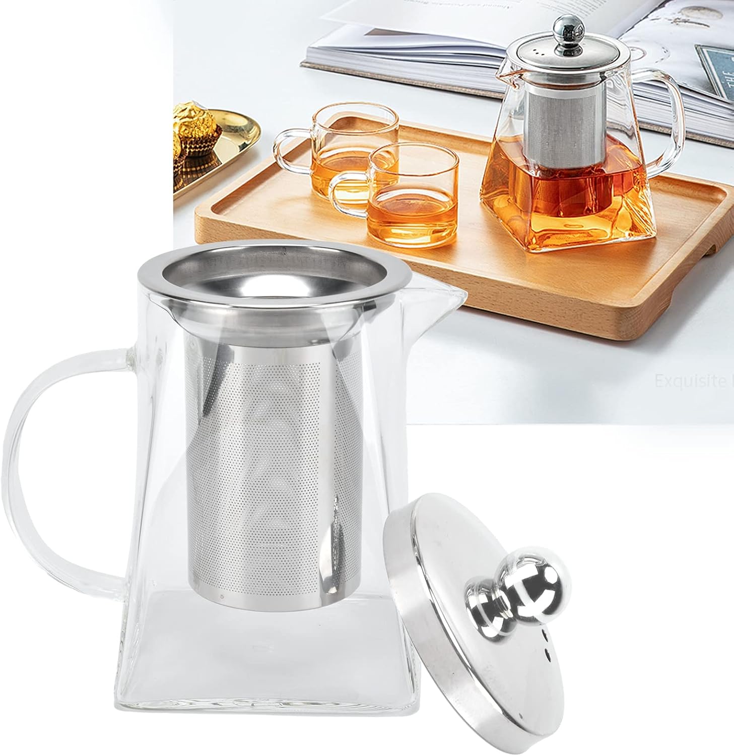 Clear Glass Teapot with Removable Stainless Steel Infuser for Loose Tea - 750ml/25.4oz - Ideal for Home or Office