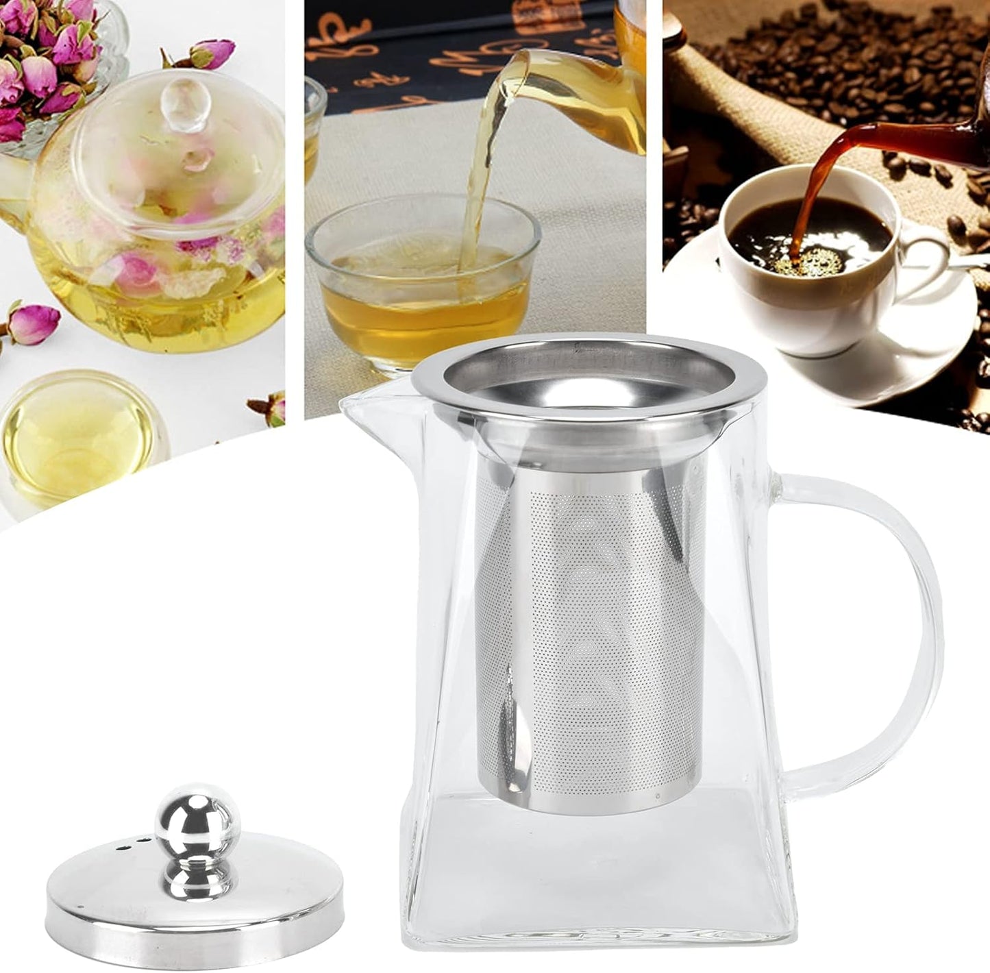 Clear Glass Teapot with Removable Stainless Steel Infuser for Loose Tea - 750ml/25.4oz - Ideal for Home or Office