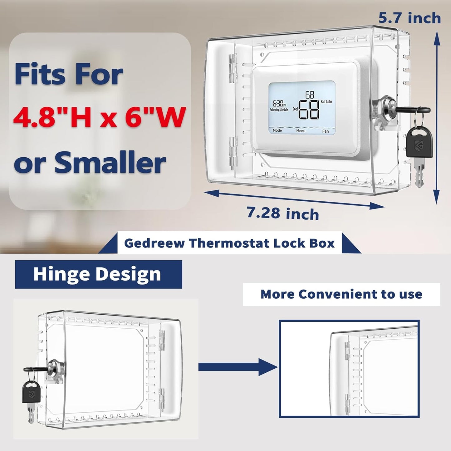Clear Thermostat Lock Box Cover with Key for Honeywell Thermostat, Wall-Mounted AC Lock Box - Fits Thermostats 5"H x 6" W or Smaller