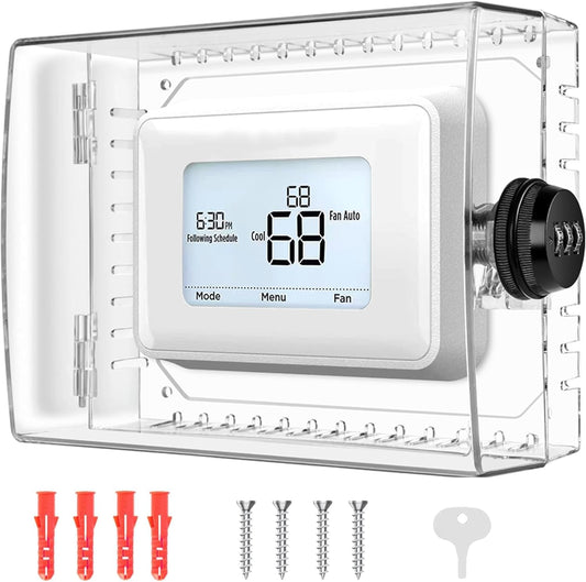 Clear Thermostat Lock Box with Combination Lock - Fits Thermostats 5"H x 6" W or Smaller - Wall-Mounted AC Cover Guard