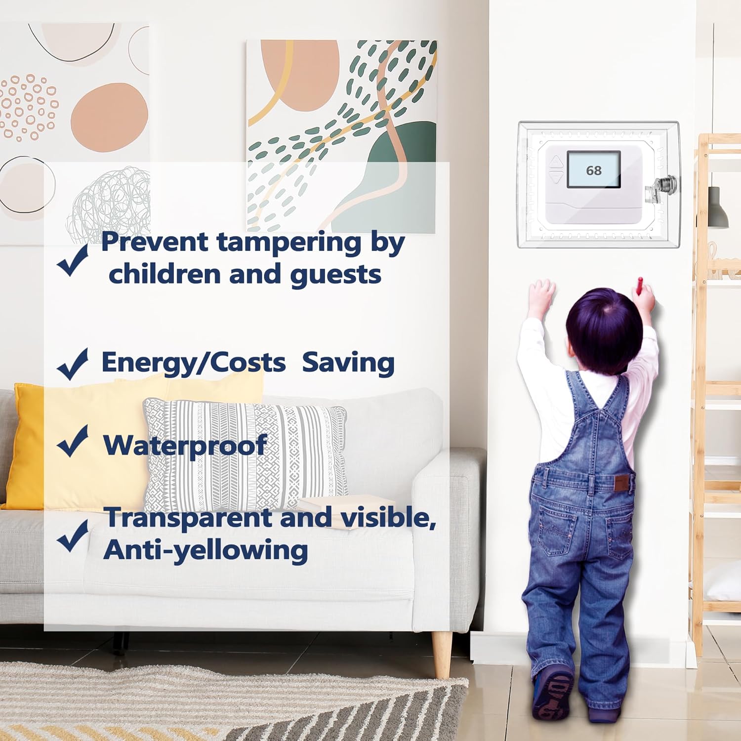 Clear Thermostat Lock Box with Combination Lock - Fits Thermostats 5"H x 6" W or Smaller - Wall-Mounted AC Cover Guard