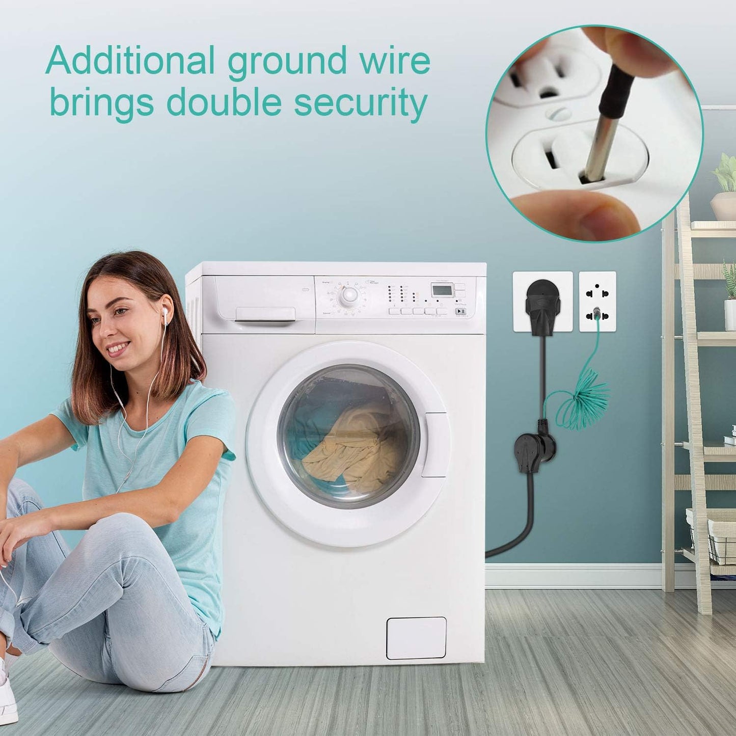 Cleyean Dryer Adapter Cord 3 Prong to 4 Prong 30Amp with External Green Ground Wire