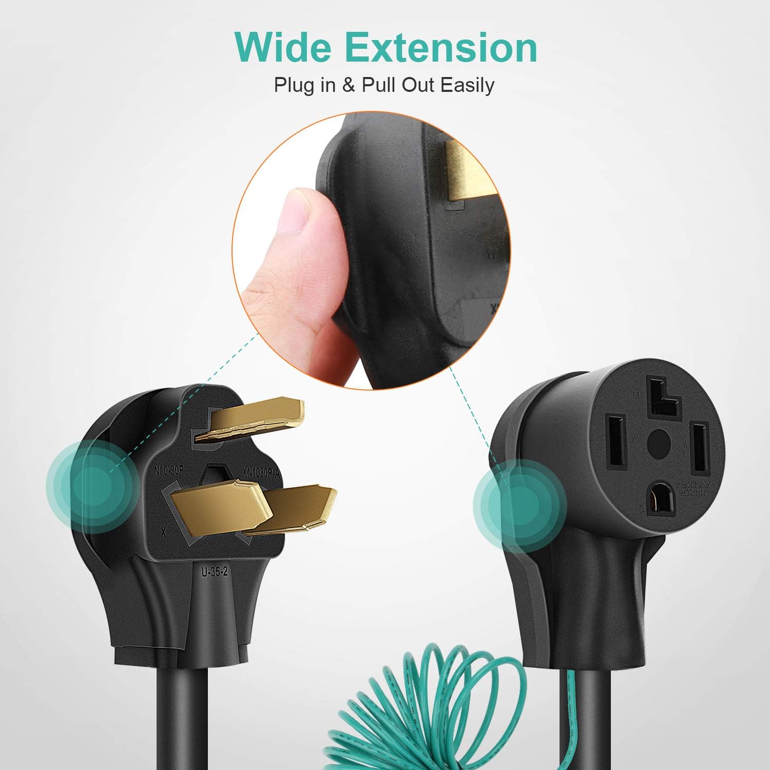 Cleyean Dryer Adapter Cord 3 Prong to 4 Prong 30Amp with External Green Ground Wire