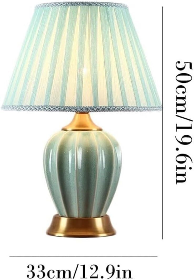 Coastal Copper Ceramic Bedside Lamp with Pleated Linen Lampshade - Simple and Decorative Nightstand Lamp for Bedroom - Desk Lamp with Push Button Switch
