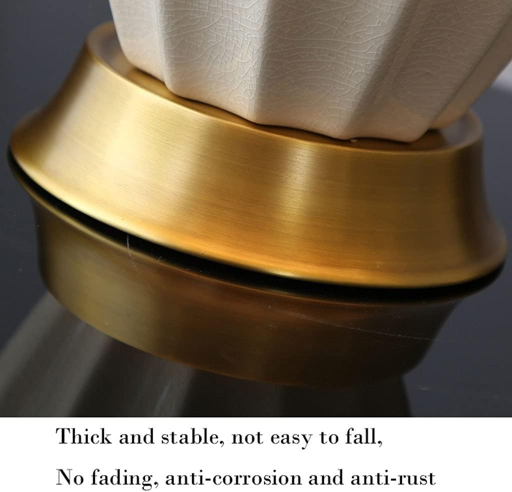 Coastal Copper Ceramic Bedside Lamp with Pleated Linen Lampshade - Simple and Decorative Nightstand Lamp for Bedroom - Desk Lamp with Push Button Switch