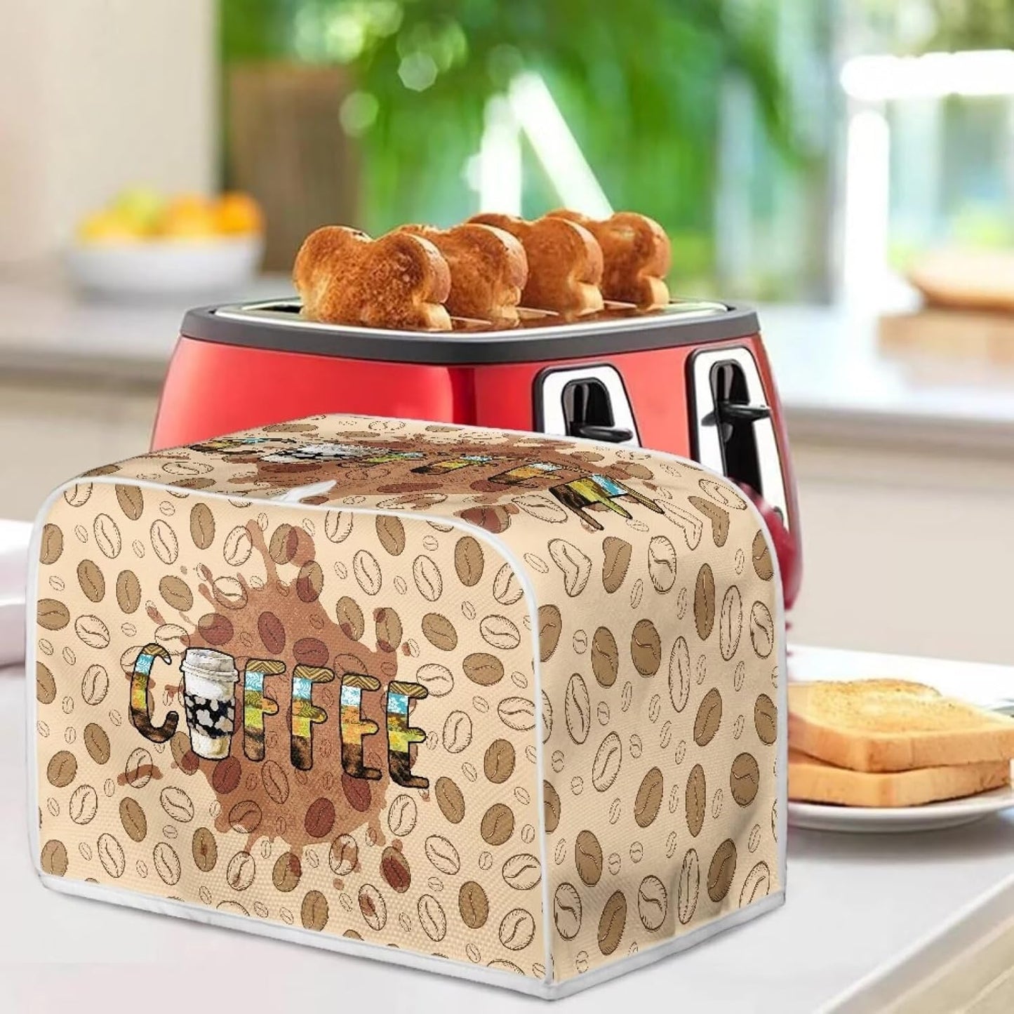 Coffee Beans Print Toaster Cover - Reversible, Dustproof, Fingerprint Protectors - Machine Washable - 2 Slice Appliance Cover - Women's Gift