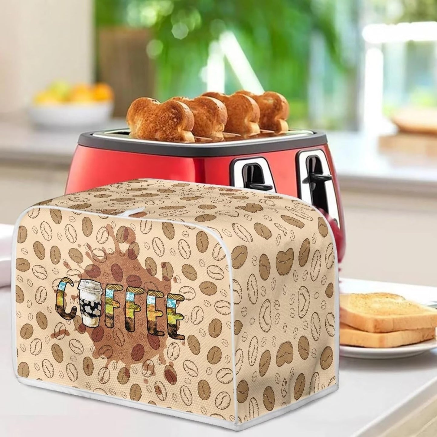Coffee Beans Print Toaster Cover - Reversible, Dustproof, Fingerprint Protectors - Machine Washable - 2 Slice Appliance Cover - Women's Gift