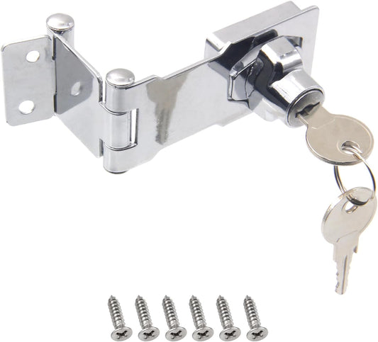 Collapsible Stainless Steel Door Lock Hasp Latch for Cabinets and Drawers - Universal Key Included