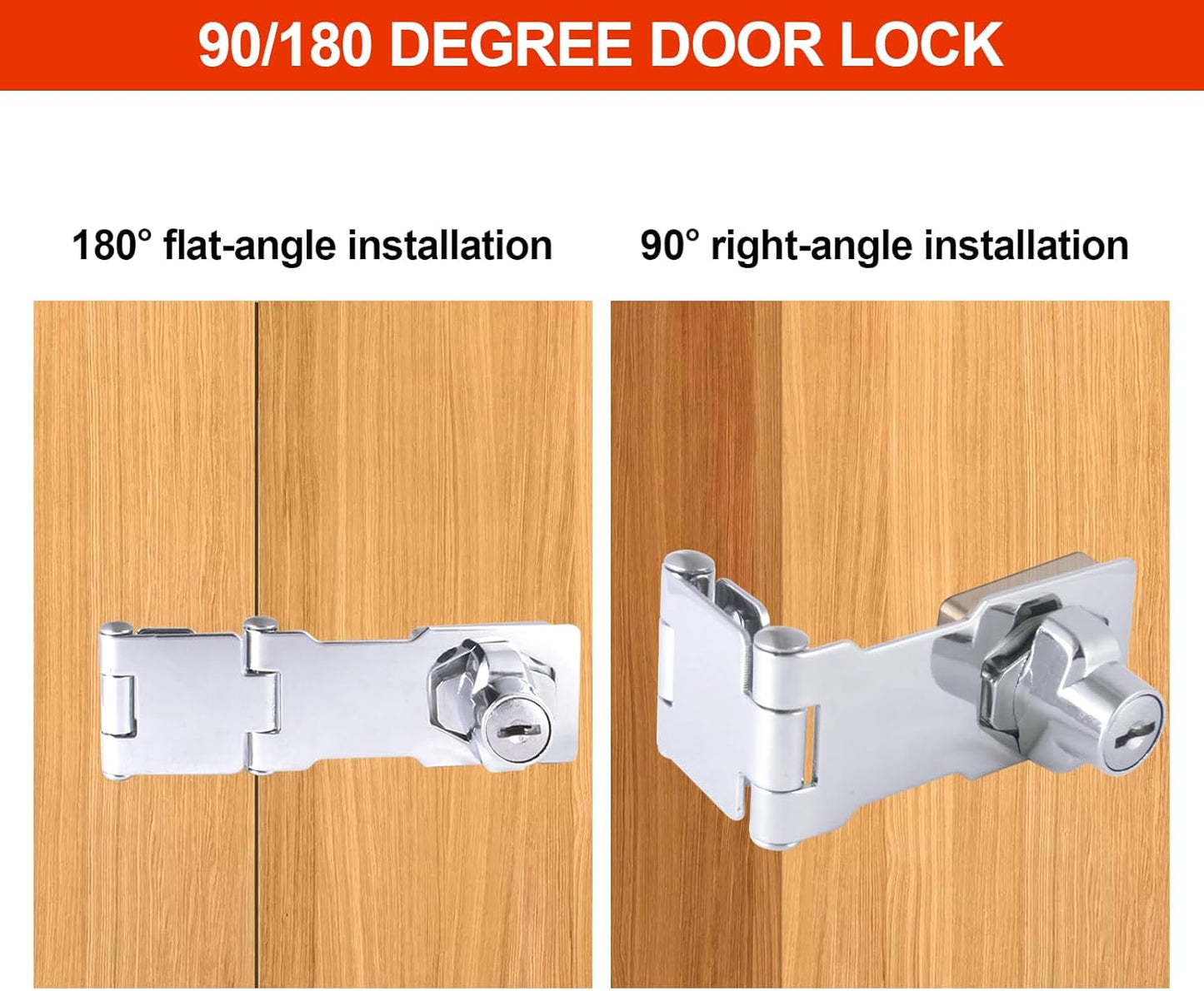 Collapsible Stainless Steel Door Lock Hasp Latch for Cabinets and Drawers - Universal Key Included