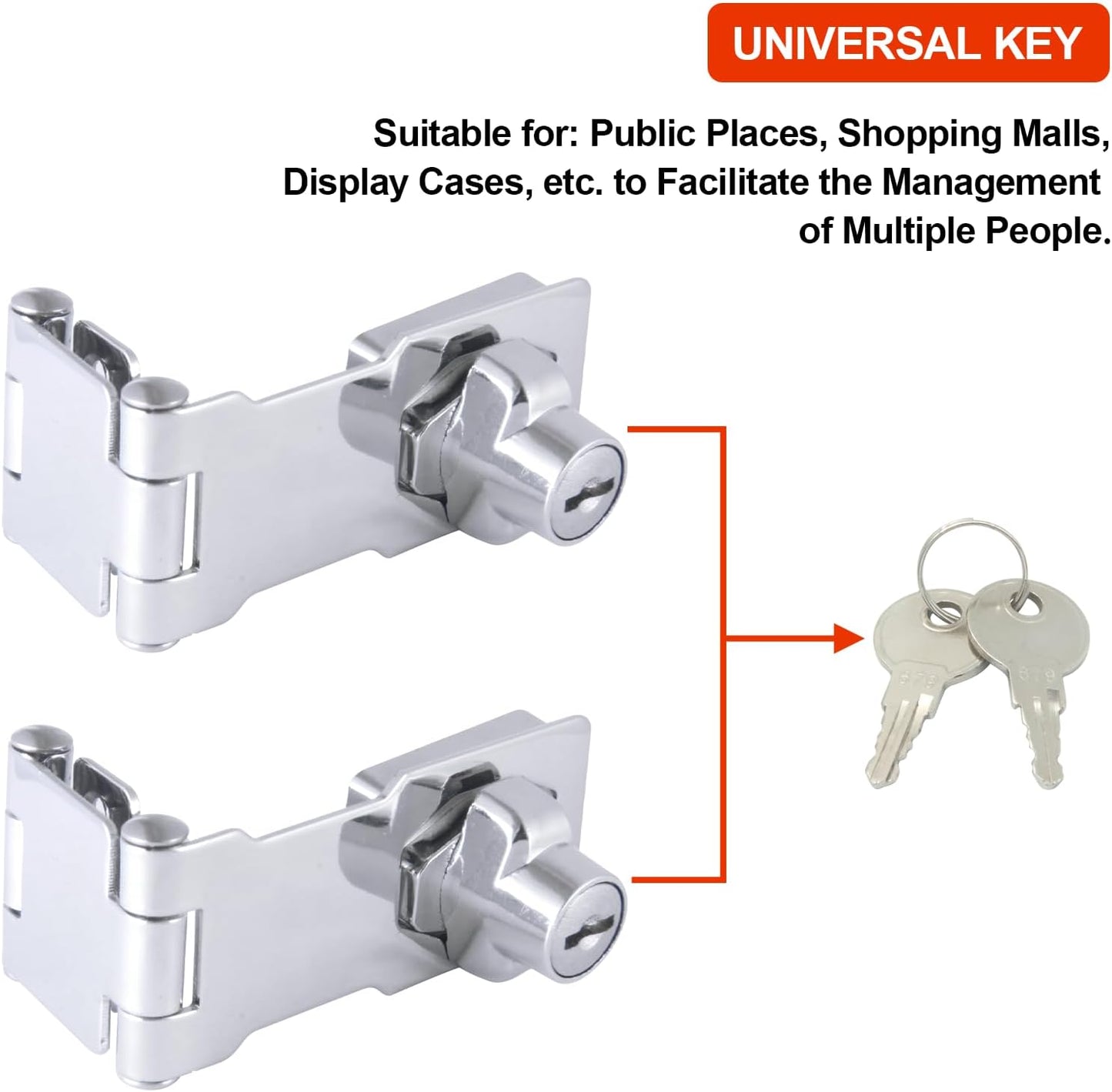 Collapsible Stainless Steel Door Lock Hasp Latch for Cabinets and Drawers - Universal Key Included