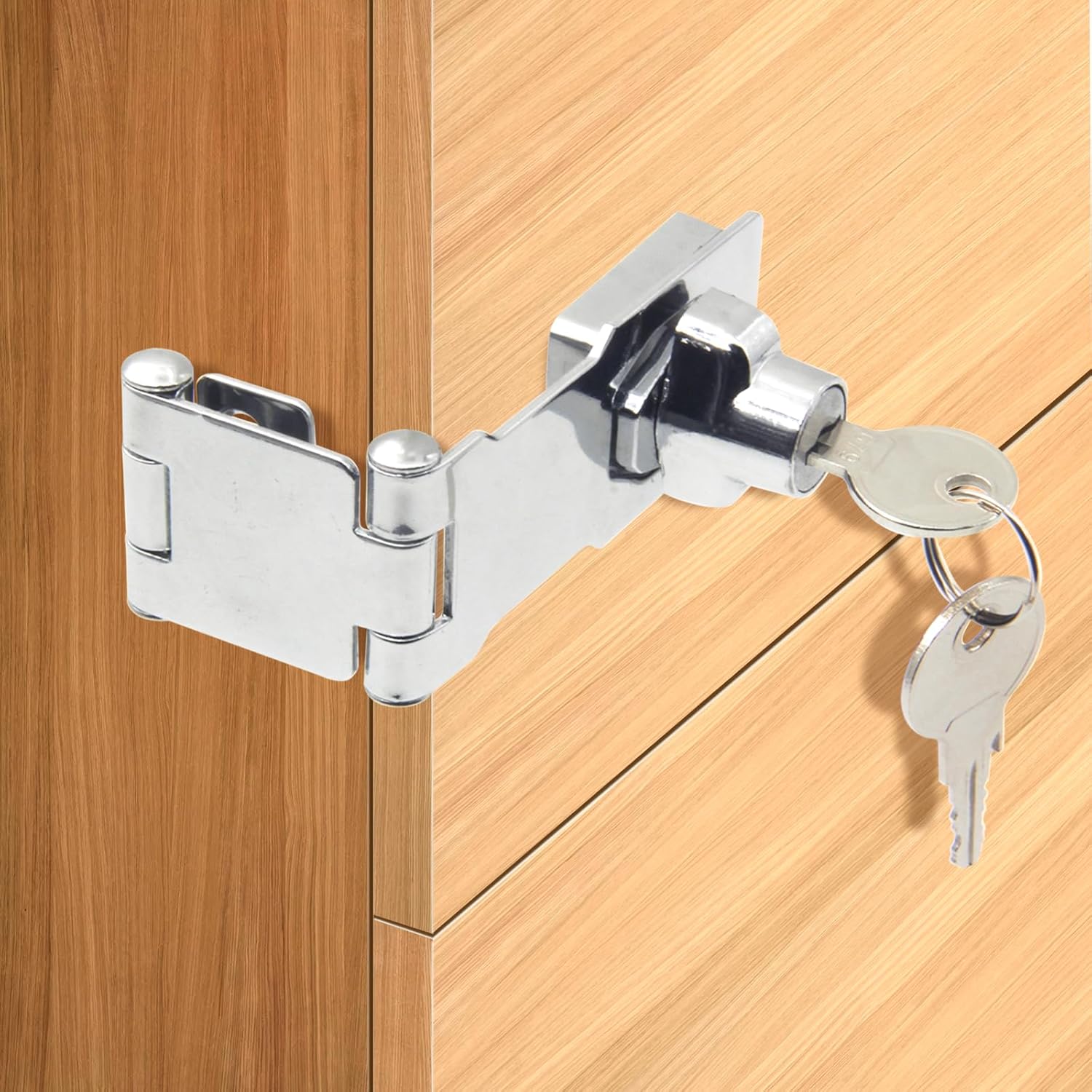 Collapsible Stainless Steel Door Lock Hasp Latch for Cabinets and Drawers - Universal Key Included