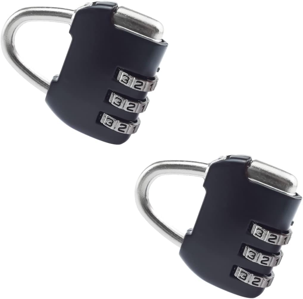 Colorful Black Mini 3-Digit Combination Padlock - Zinc Alloy Security Lock for Lockers, Luggage, Travel Bags, Backpacks, Small Storage - Resettable