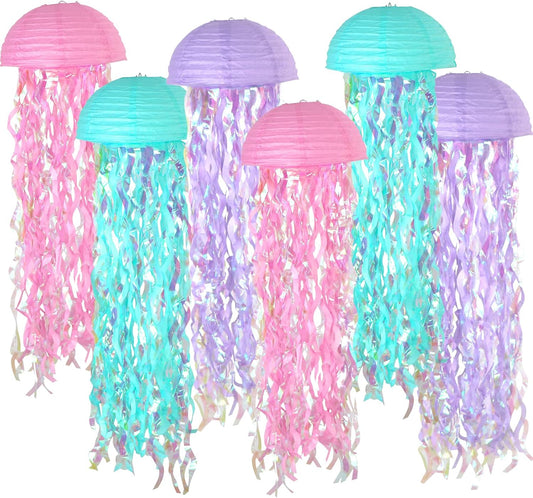 Colorful Hanging Jelly Fish Paper Lanterns for Mermaid Theme Party and Ocean Baby Shower Decor