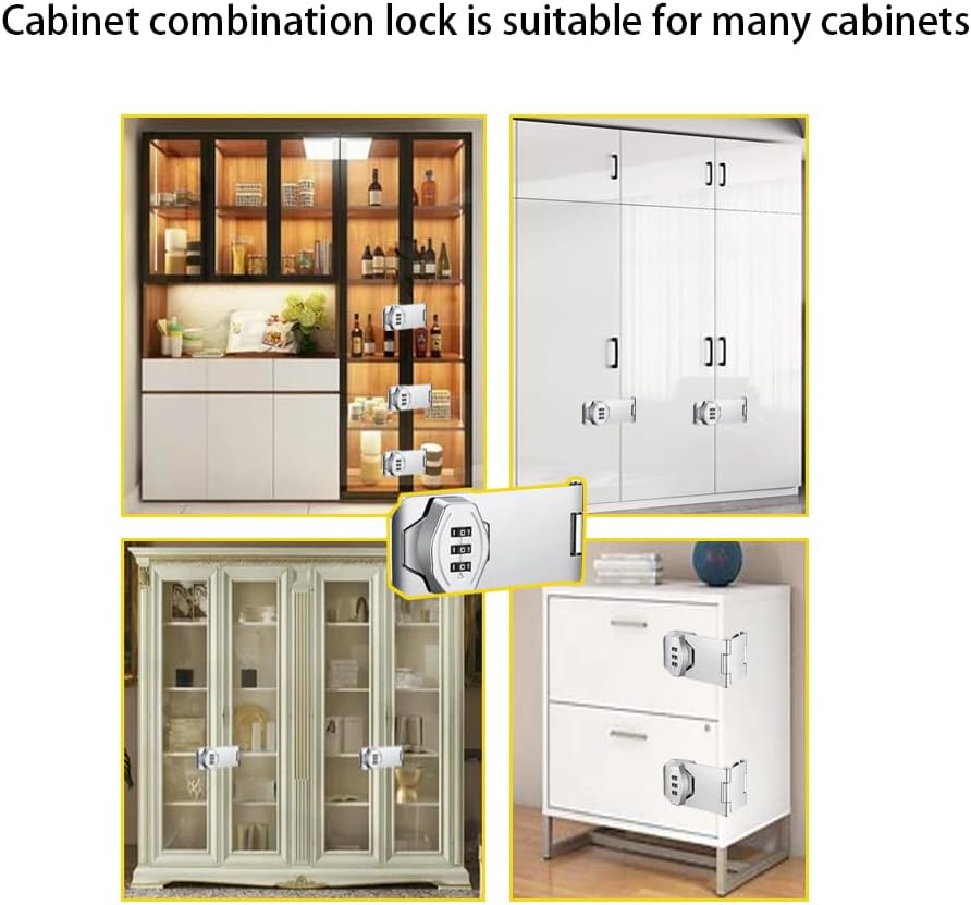 Combination Cabinet Door Lock for Small Doors & Cabinets - Junway Household Security Slide Latch Lock for Barn Door, Bathroom, Outdoor & Garden