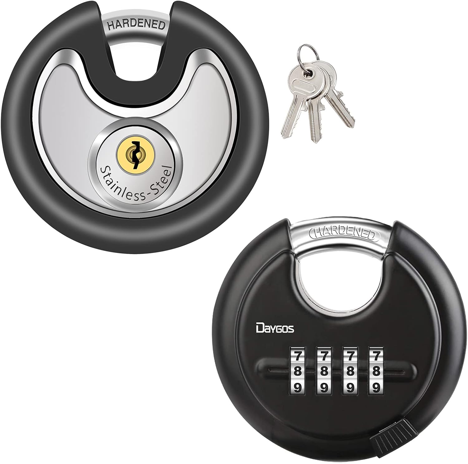 Combination Disc Padlock with Hardened Steel Shackle for Storage Unit, Trailers, Shed, Fence - DAYGOS Keys Discus Padlock