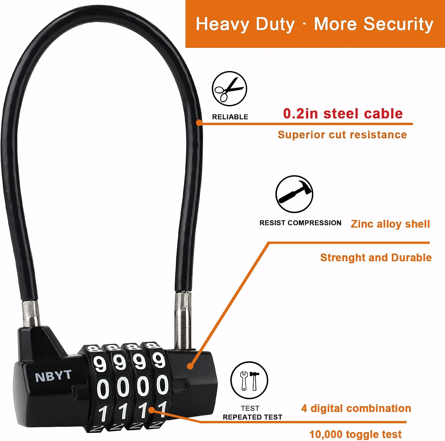 Combination Gate Lock for Metal Fence | Outdoor Shed, Gates, Cabinets, Refrigerators, Dumpsters | Long Cable Lock Padlock
