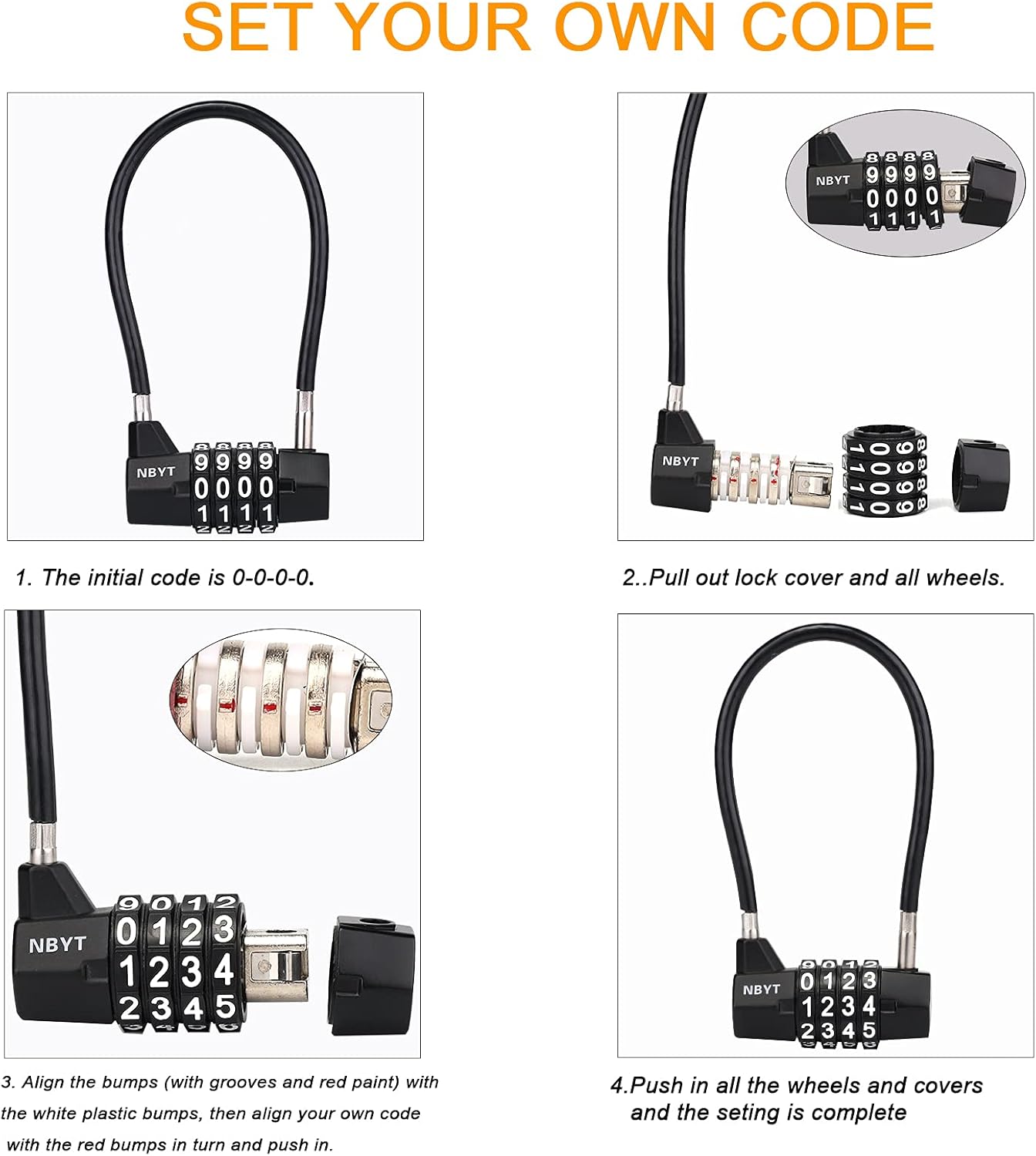 Combination Gate Lock for Metal Fence | Outdoor Shed, Gates, Cabinets, Refrigerators, Dumpsters | Long Cable Lock Padlock
