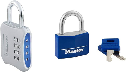 Combination Padlock Set and Keyed Padlock Bundle - Master Lock 653D & 142DCM, 1 Pack, Various Colors